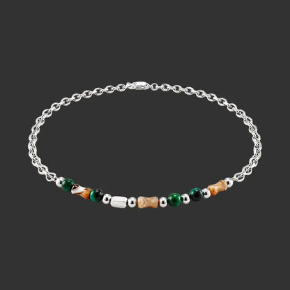 Marlowe natural stone chain necklace with green and amber beads on silver chain