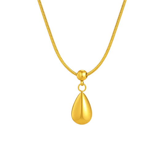 Alvora Bellora 18K gold waterproof, skin-friendly, tarnish-free modern drop necklace on a snake chain