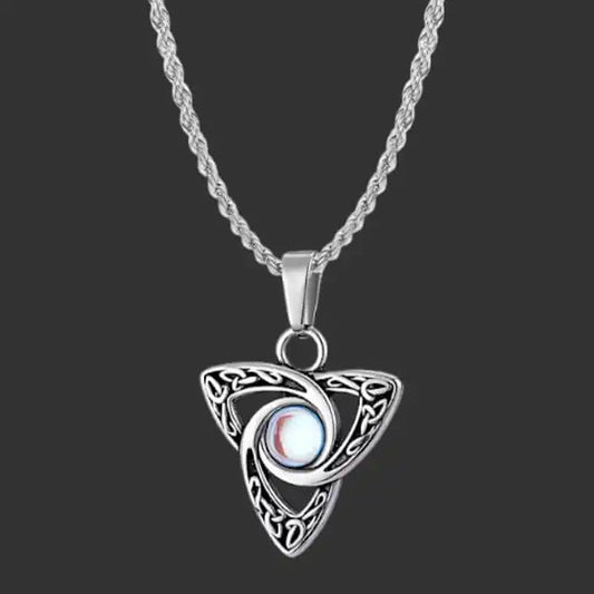 Alvora Caelwyn Moonstone Necklace for Men | Viking-Celtic Triquetra Jewellery