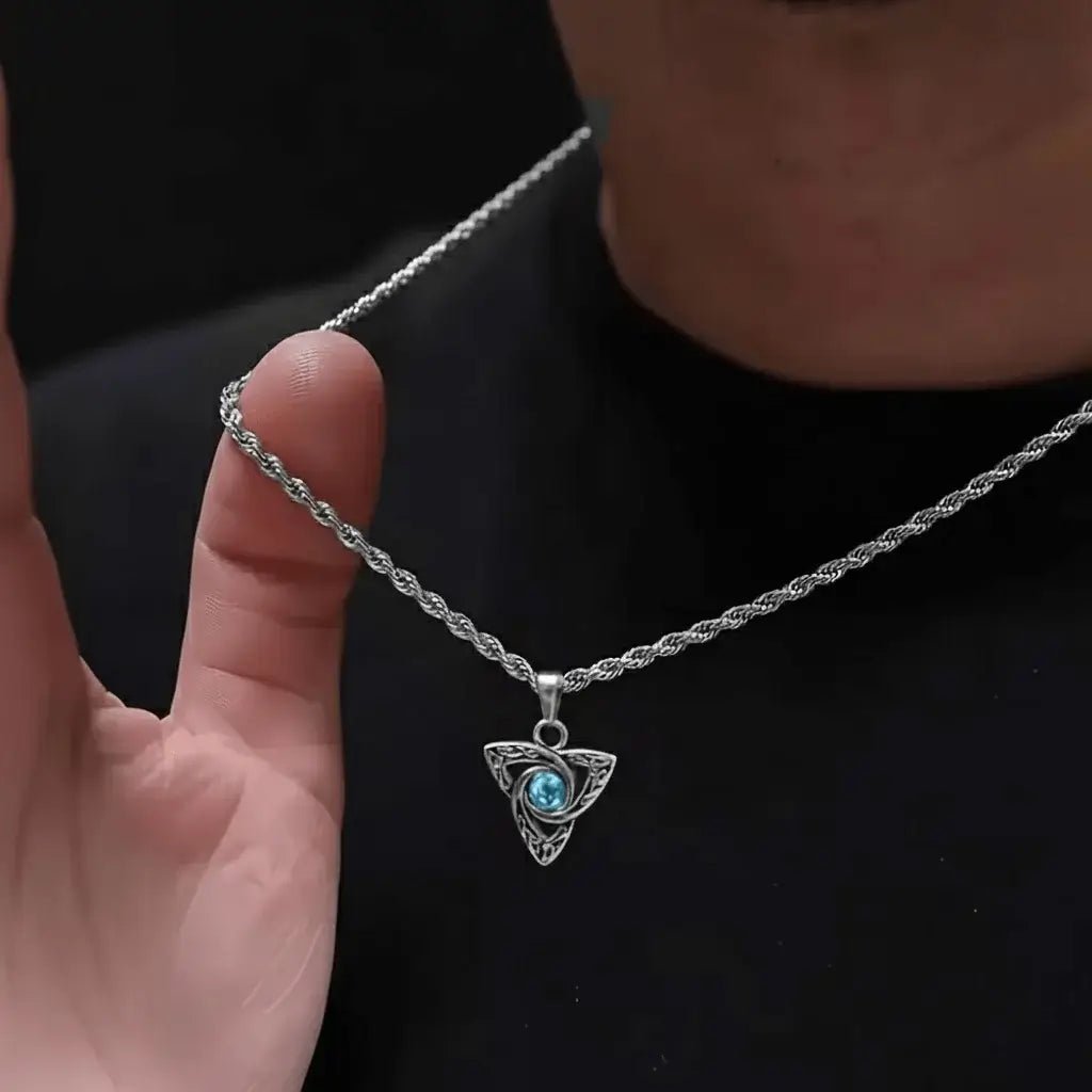 Alvora Caelwyn Moonstone Necklace for Men | Viking-Celtic Triquetra Jewellery