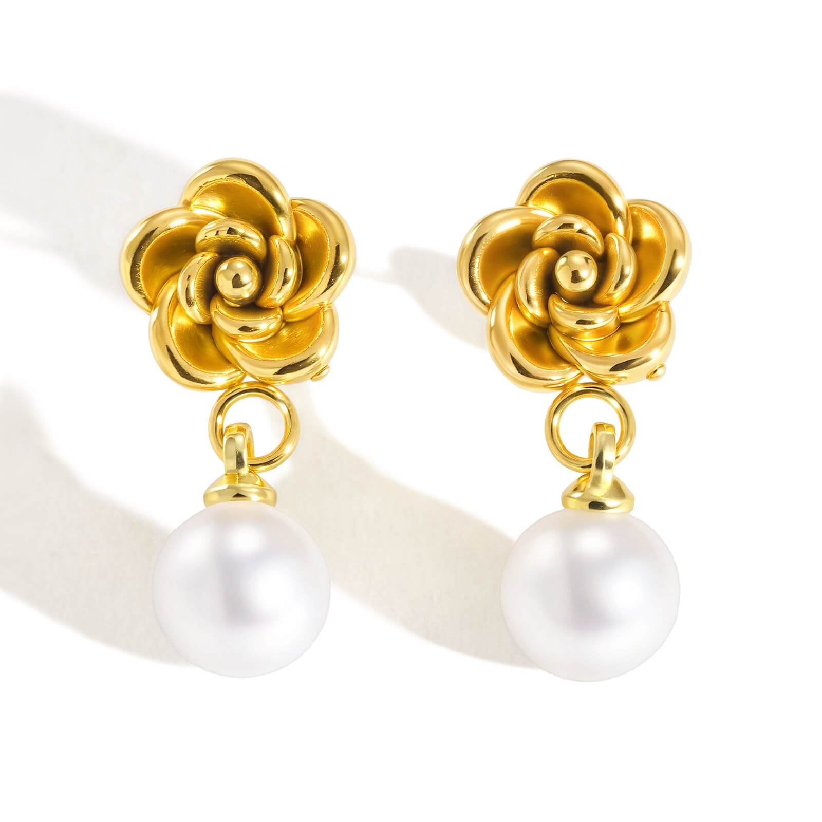 Camellia Earrings – 18K Gold Plated Floral Pearl Drop Earrings