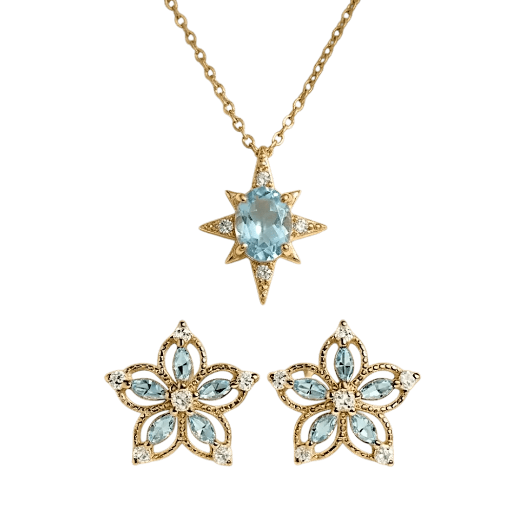 Celestial Bloom Bundle | Gold Aquamarine Jewellery Set