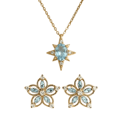 Celestial Bloom Bundle | Gold Aquamarine Jewellery Set