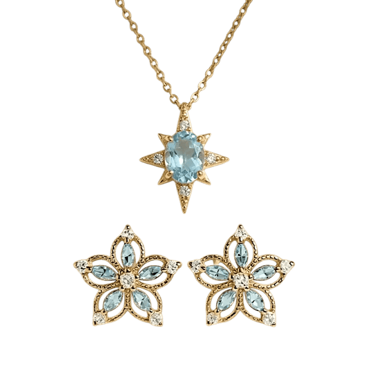 Celestial Bloom Bundle | Gold Aquamarine Jewellery Set