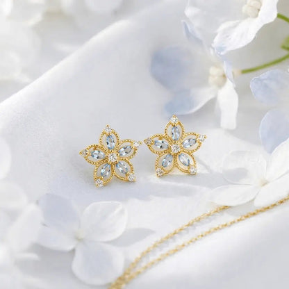 Celestial Bloom Bundle | Gold Aquamarine Jewellery Set