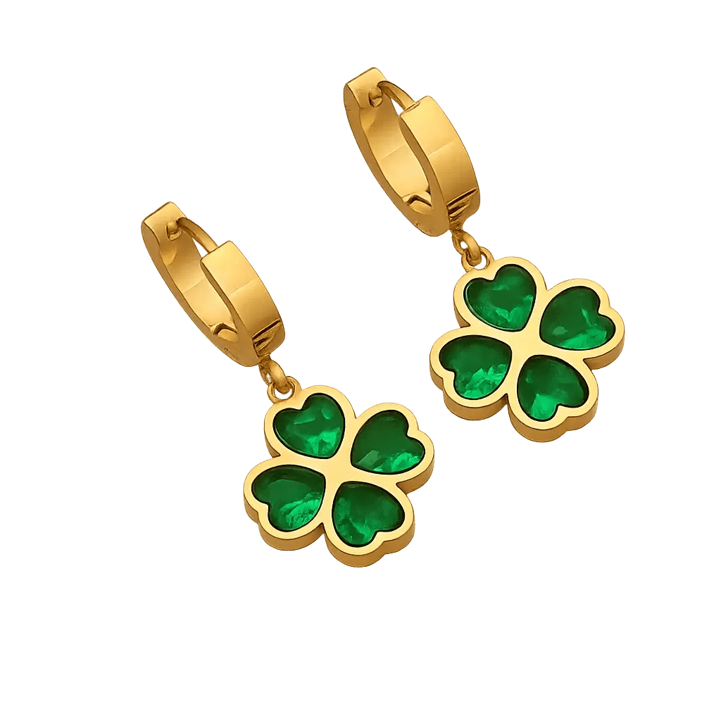 Charmora Earrings – Gold Clover Hoops | Waterproof & Skin-Friendly