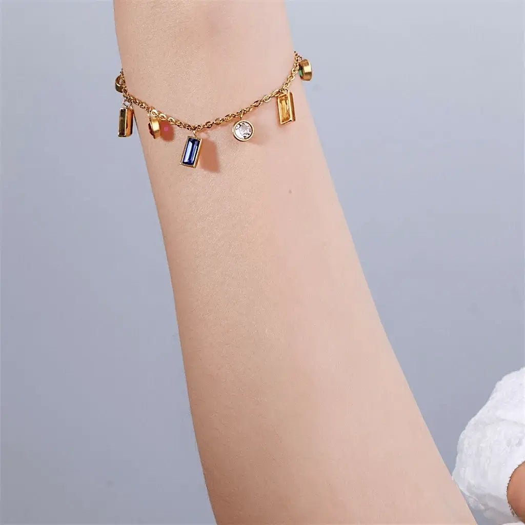 Alvora Chromia Colorful Zircon Bracelet – 18K Gold, Waterproof Jewelry
