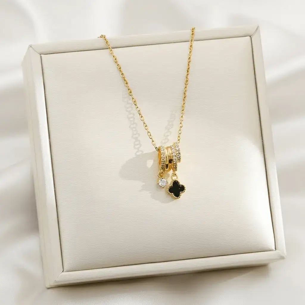 Alvora Cloravie Black Clover Necklace – Gold & Silver Waterproof Jewelry