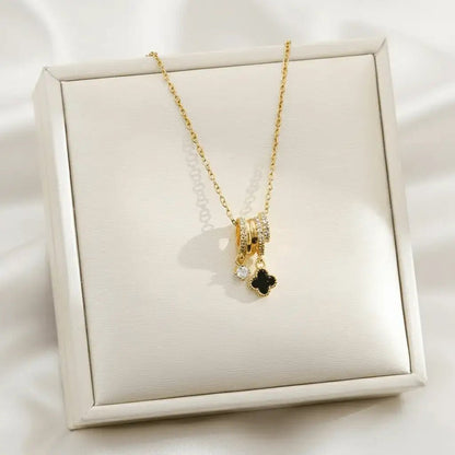 Alvora Cloravie Black Clover Necklace – Gold & Silver Waterproof Jewelry