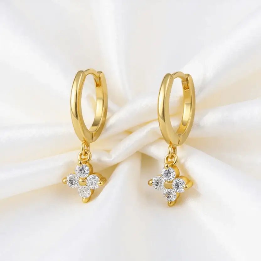 Alvora Clovette Earrings | Minimal Gold Hoop Earrings with Four-Stone Charm