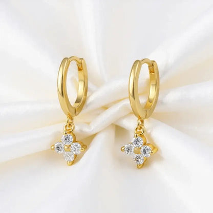 Alvora Clovette Earrings | Minimal Gold Hoop Earrings with Four-Stone Charm