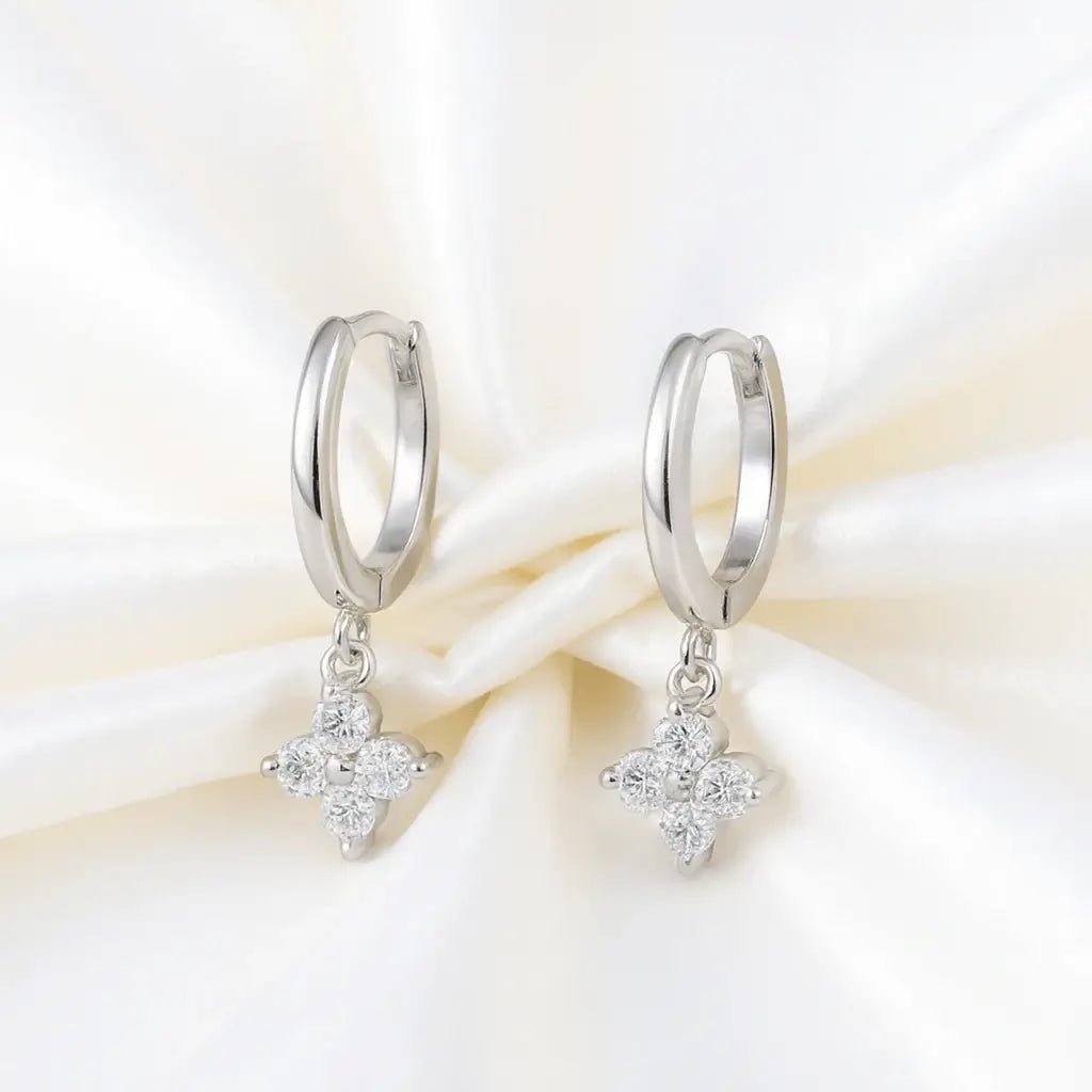 Alvora Clovette Earrings | Minimal Gold Hoop Earrings with Four-Stone Charm