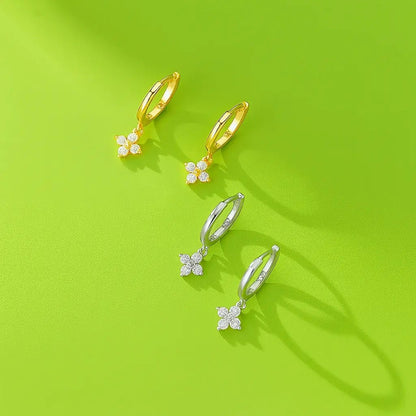 Alvora Clovette Earrings | Minimal Gold Hoop Earrings with Four-Stone Charm