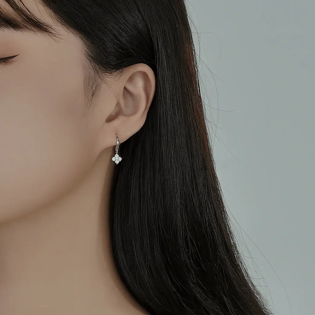 Alvora Clovette Earrings | Minimal Gold Hoop Earrings with Four-Stone Charm