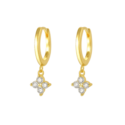 Alvora Clovette Earrings | Minimal Gold Hoop Earrings with Four-Stone Charm