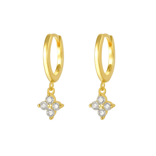 Alvora Clovette Earrings | Minimal Gold Hoop Earrings with Four-Stone Charm