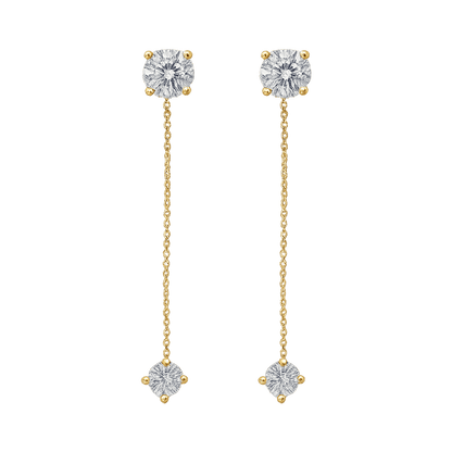Alvora Delora gold drop earrings with twin solitaire stones on fine chains, minimal design