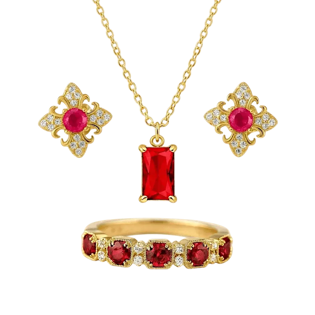 Ruby Passion Bundle | Gold Ruby Jewellery Set