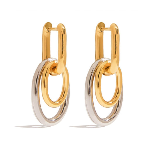 Duella Earrings – Two-Tone Interlocking Hoop Earrings in Stainless Steel