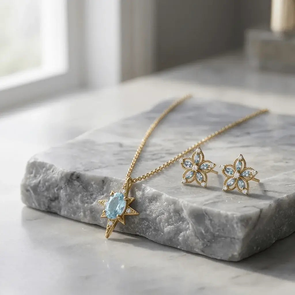 Celestial Bloom Bundle | Gold Aquamarine Jewellery Set