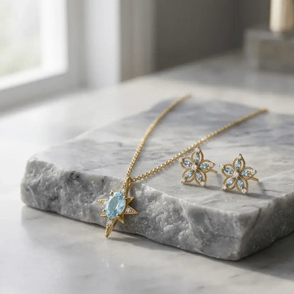 Celestial Bloom Bundle | Gold Aquamarine Jewellery Set