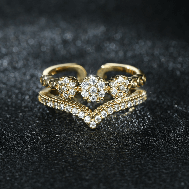 Edenel Gold Ring – Floral Cluster Crystal Statement Jewelry