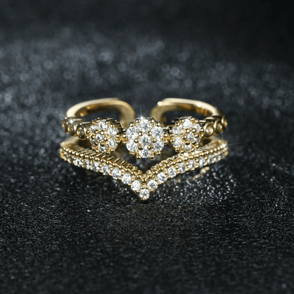 Edenel Gold Ring – Floral Cluster Crystal Statement Jewelry