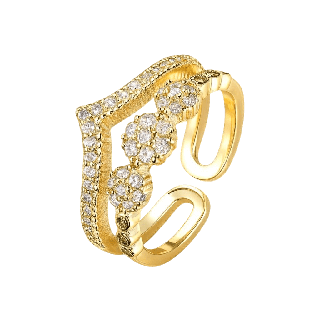 Edenel Gold Ring – Floral Cluster Crystal Statement Jewelry