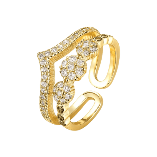 Edenel Gold Ring – Floral Cluster Crystal Statement Jewelry