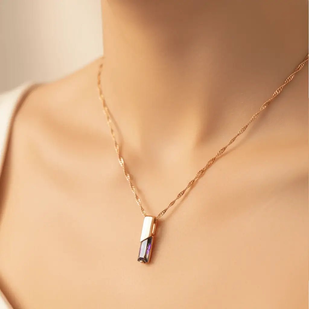 Alvora Elixson – Auralis N, Rose Gold Necklace with Colorful Zircon