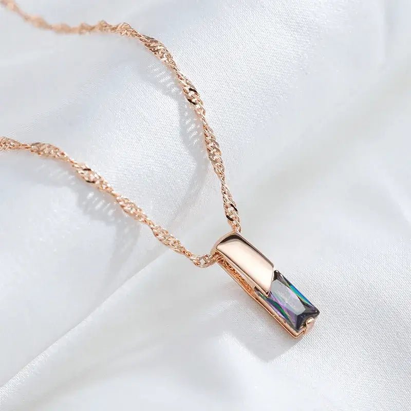 Alvora Elixson – Auralis N, Rose Gold Necklace with Colorful Zircon