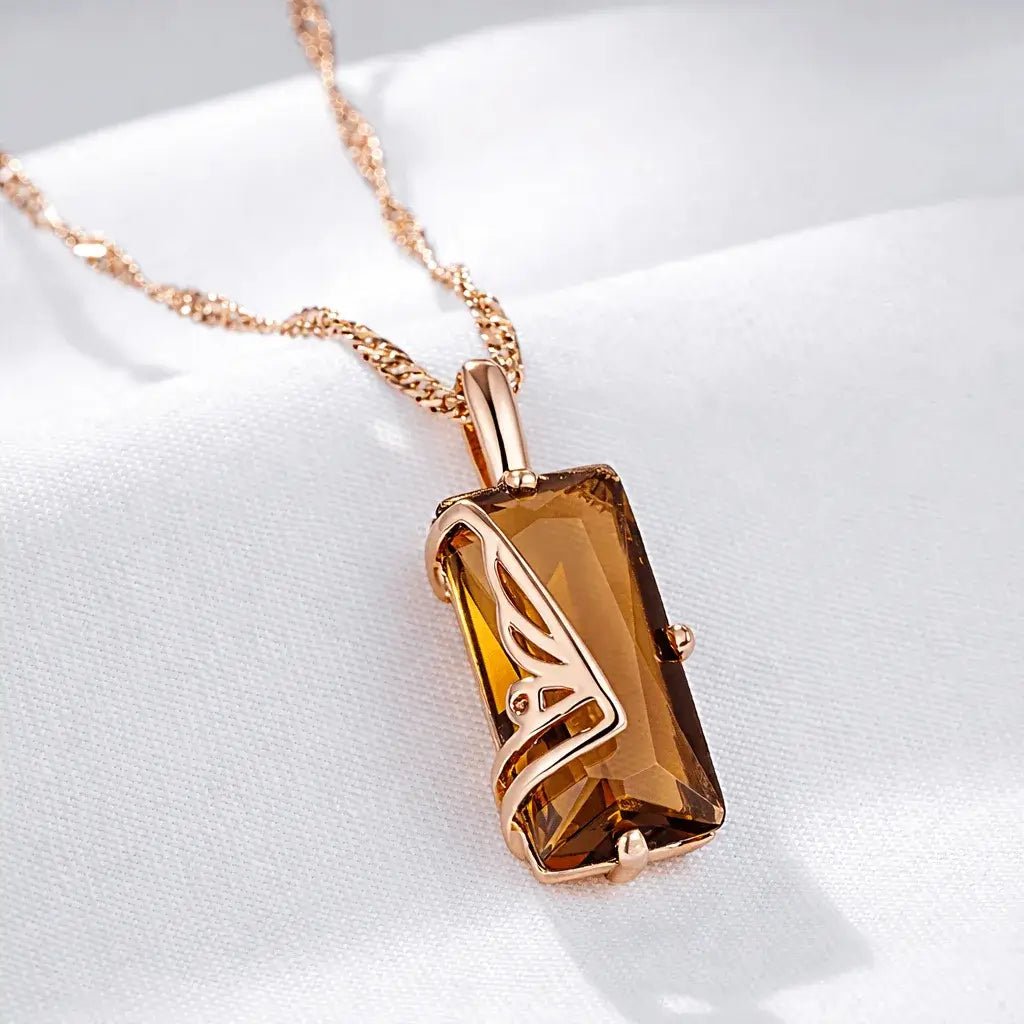 Alvora Elixson – Emberis, Rose Gold Pendant with Light Brown Zircon