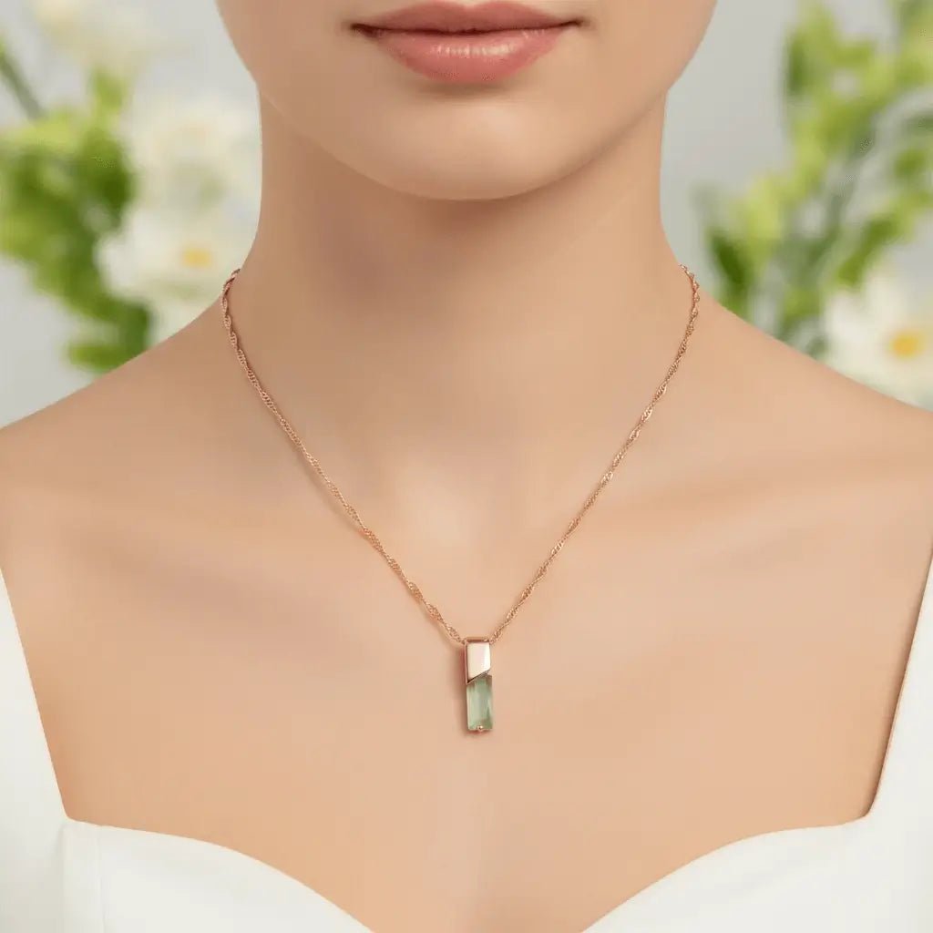 Alvora Elixson – Virentis | Green Zircon Rose Gold Minimal Pendant