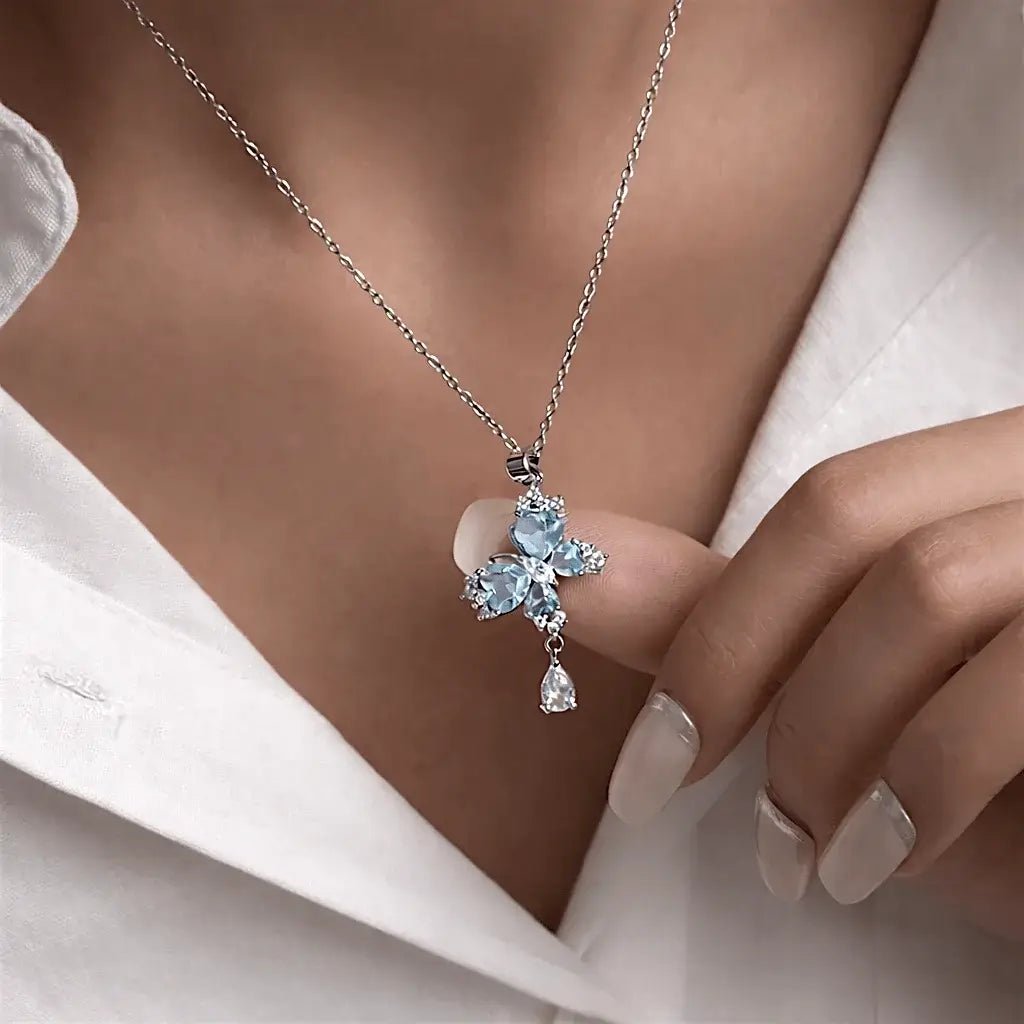 Alvora Elvyra Butterfly Necklace – Blue Zircon, Waterproof, Luck Jewelry