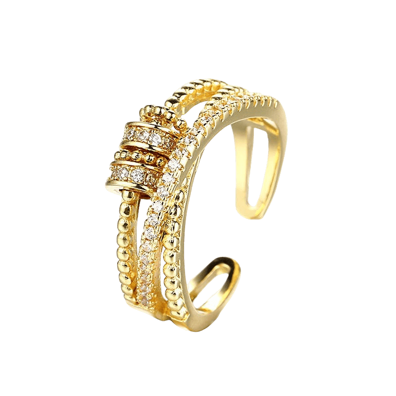 Elyndra Gold Ring – Layered Band with Shimmering Crystals