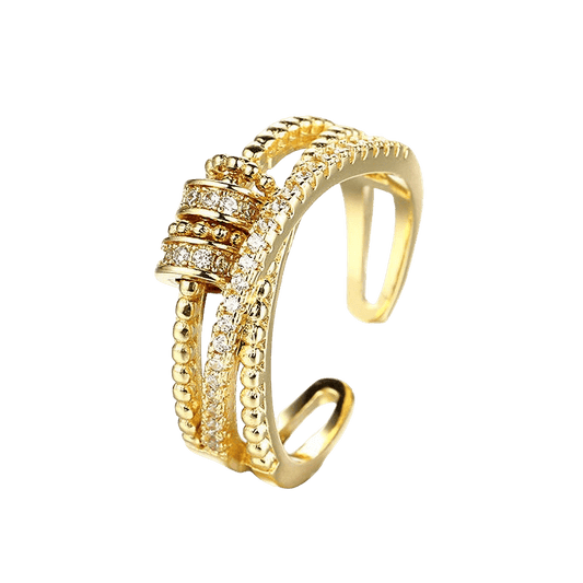 Elyndra Gold Ring – Layered Band with Shimmering Crystals