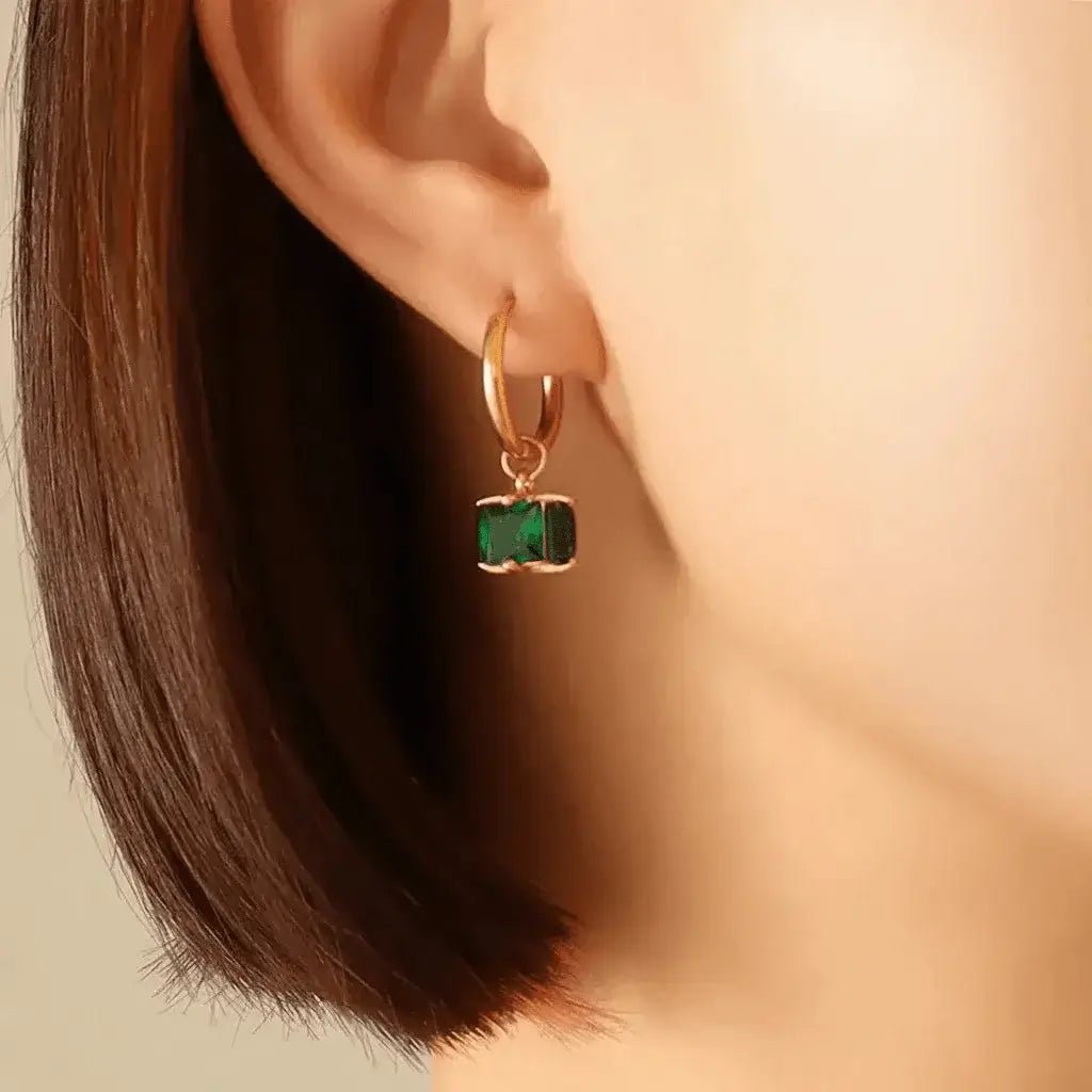 Alvora Emerisia Emerald Hoop Earrings | Gold Waterproof Jewelry