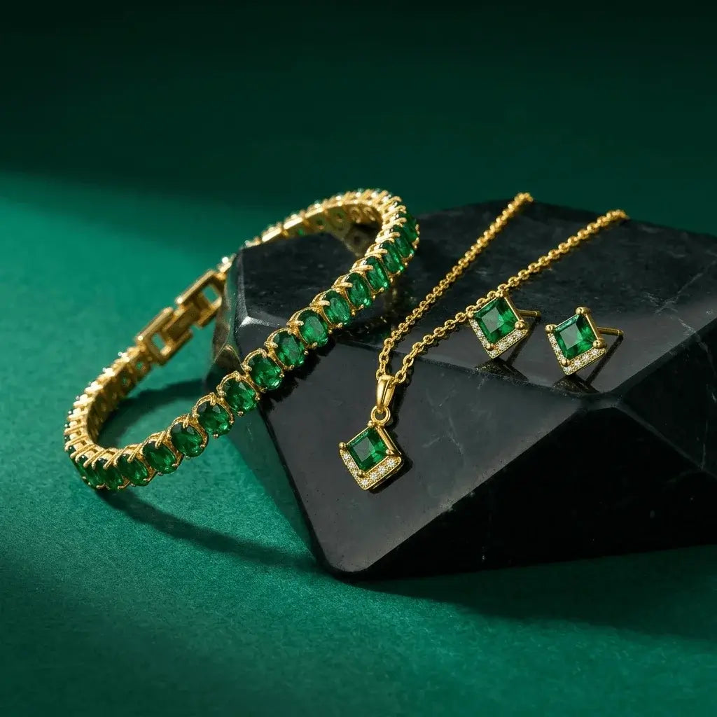 Emerald Grace Bundle | Gold Emerald Jewellery Set