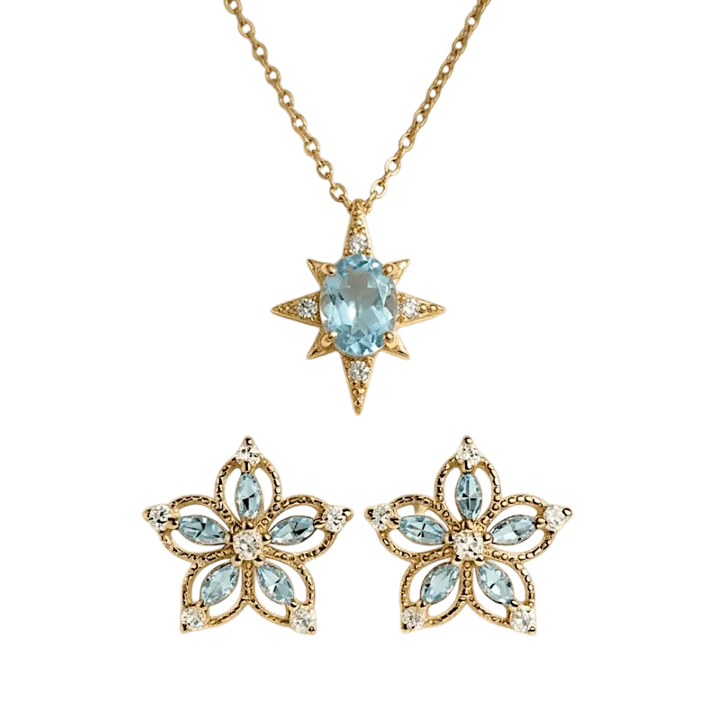 Celestial Bloom Bundle | Gold Aquamarine Jewellery Set