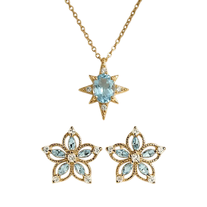 Celestial Bloom Bundle | Gold Aquamarine Jewellery Set