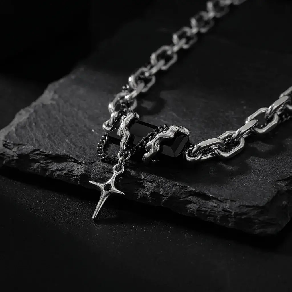 Vanta Onyx Star Necklace silver and black chain necklace with star charm