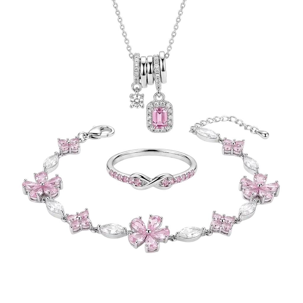 Rosé Silver Blossom Bundle | Silver Pink Jewellery Set