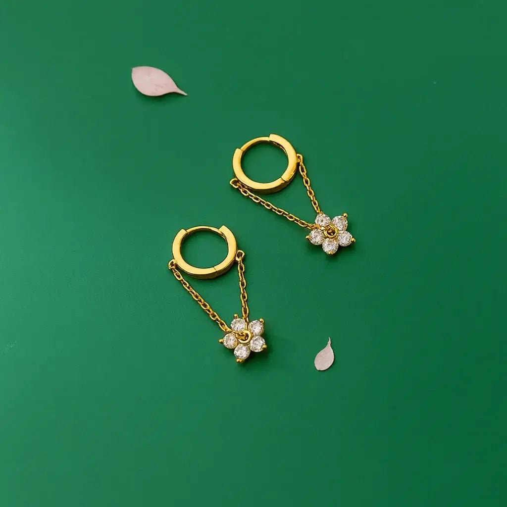 Alvora Florelle Earrings | Gold Drop Earrings with Sparkling Stones