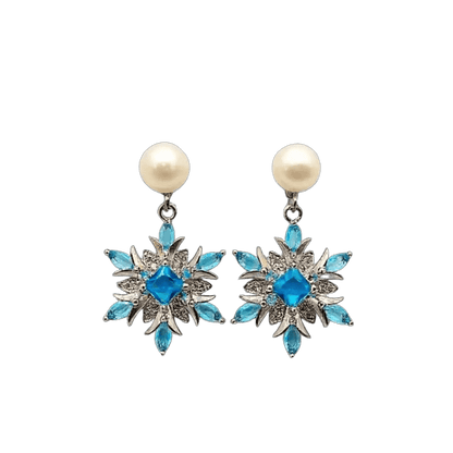 Alvora Frostelle Earrings – Blue Snowflake Sparkle & Freshwater Pearl