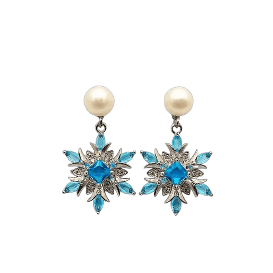Alvora Frostelle Earrings – Blue Snowflake Sparkle & Freshwater Pearl