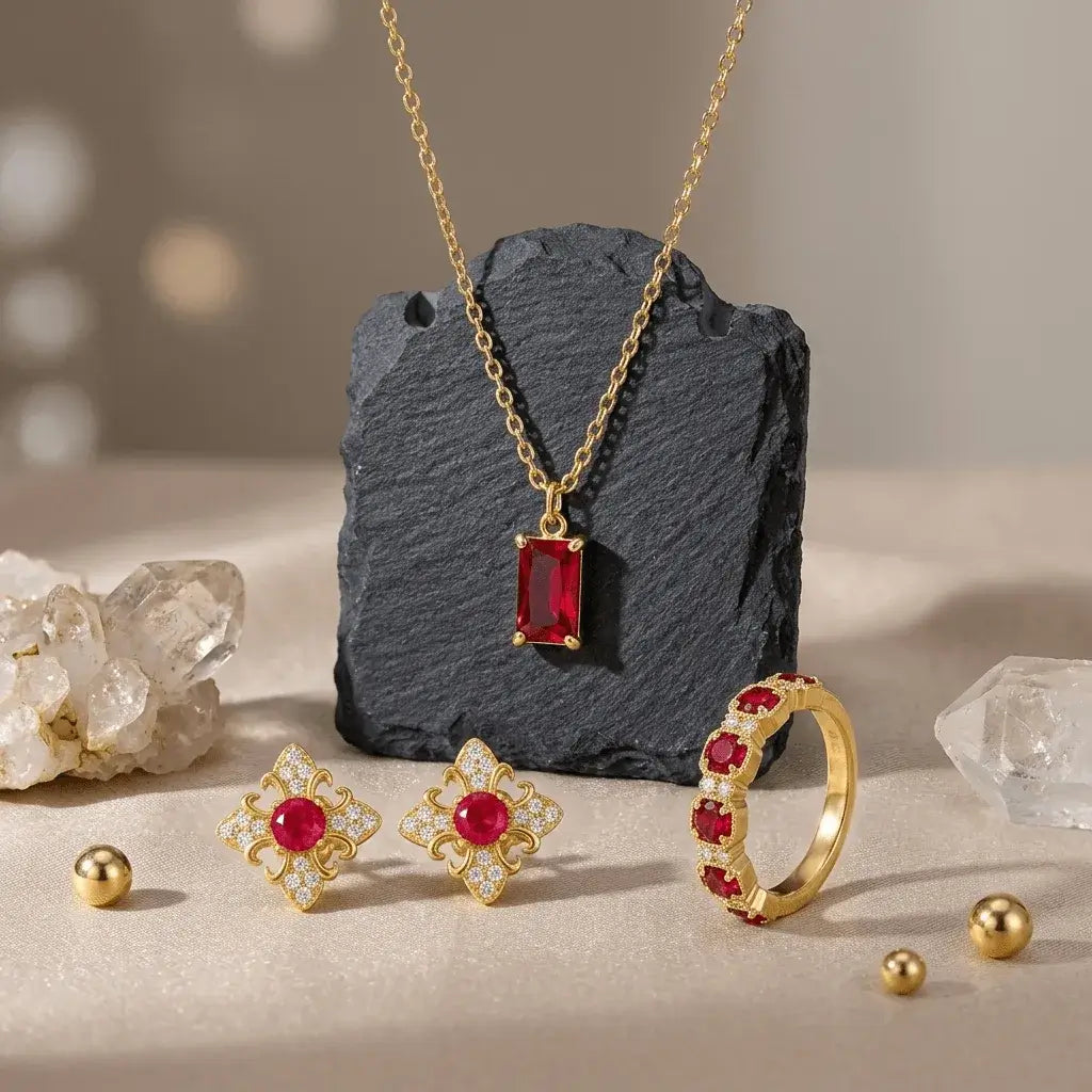 Ruby Passion Bundle | Gold Ruby Jewellery Set