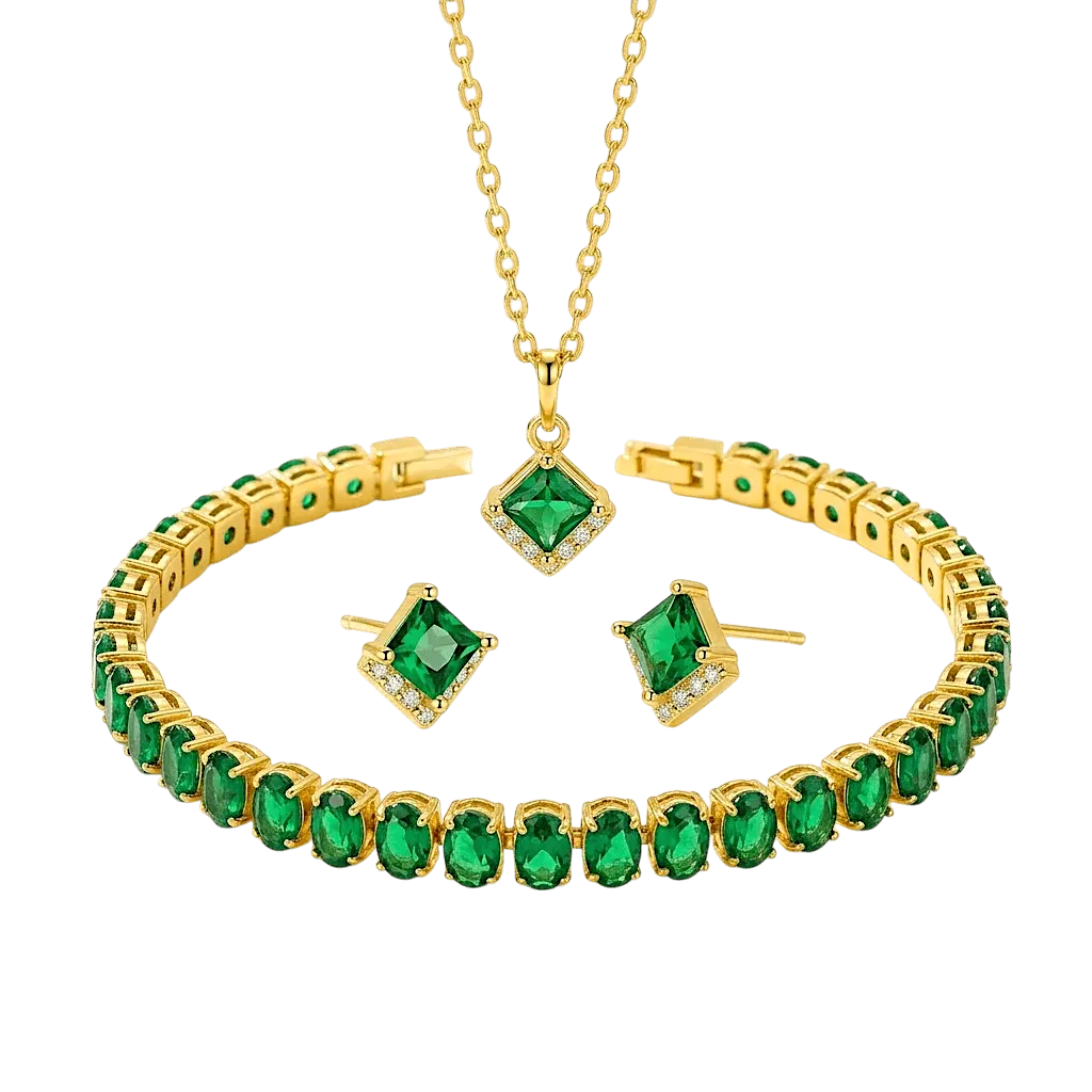 Emerald Grace Bundle | Gold Emerald Jewellery Set
