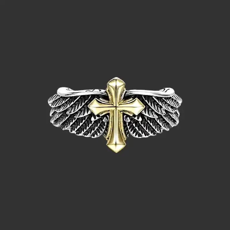 Iron Faith – Cross Wing High Quality Gothic Ring  for Men