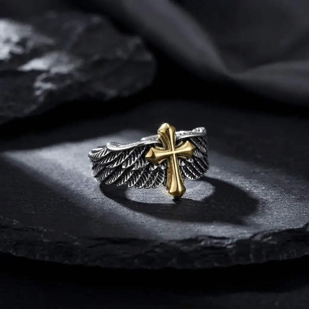 Iron Faith – Cross Wing High Quality Gothic Ring  for Men