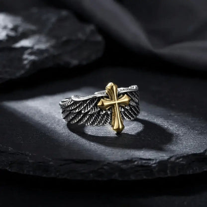 Iron Faith – Cross Wing High Quality Gothic Ring  for Men
